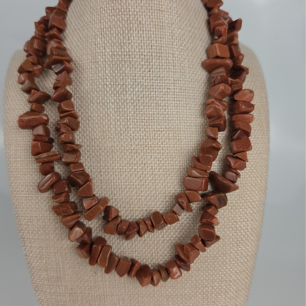Vintage Red Jasper Chunky Chip Bead Long Strand Necklace Boho